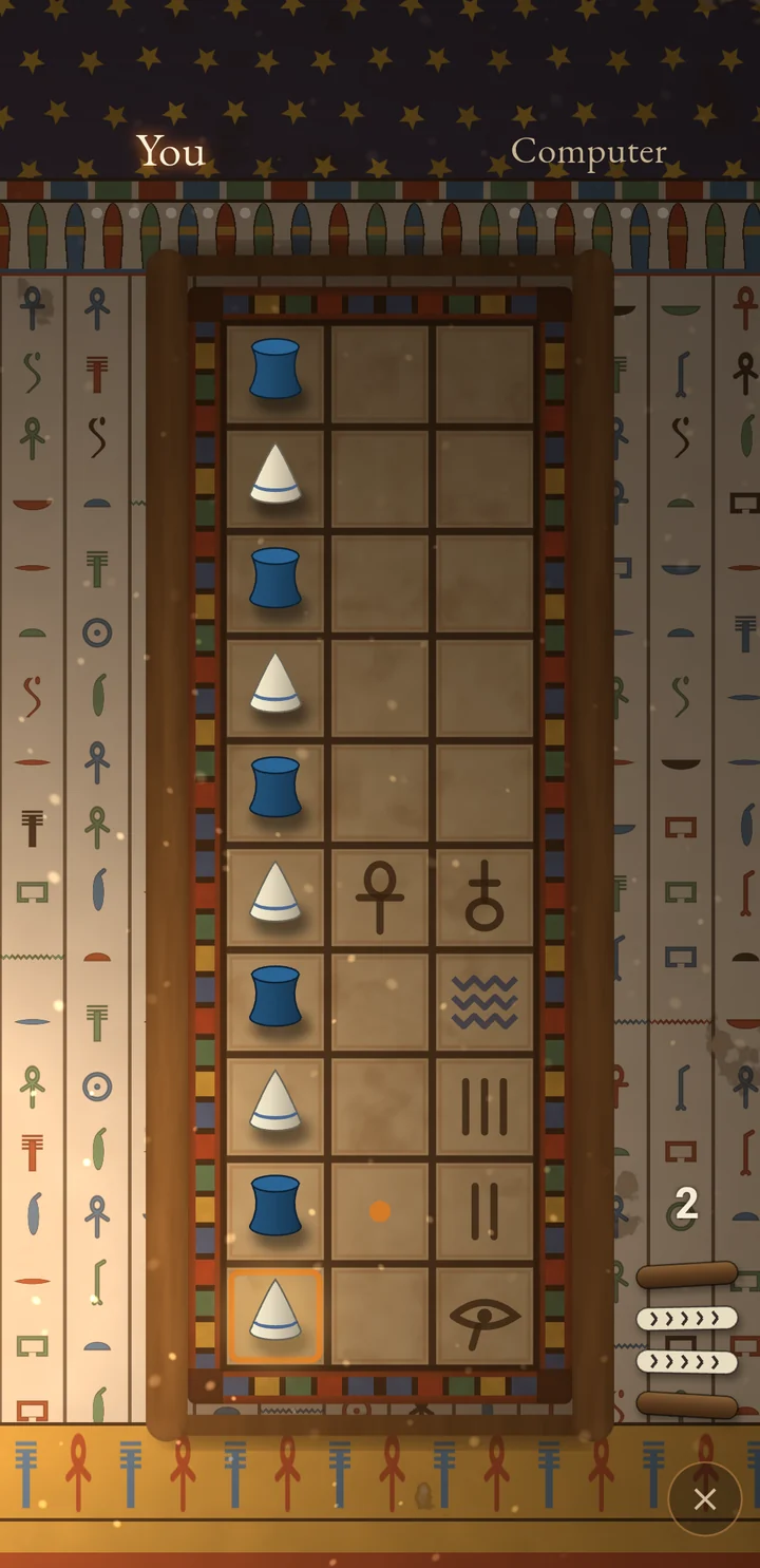 Senet being played in Bygone, on a painted box in a room based on Queen Nefertari's tomb